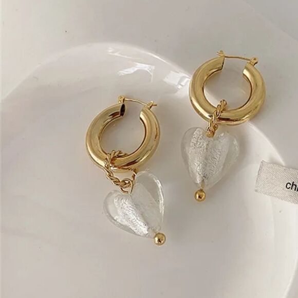 TransparentāGlassāHeartāGoldāEarrings - Picture 2 of 3